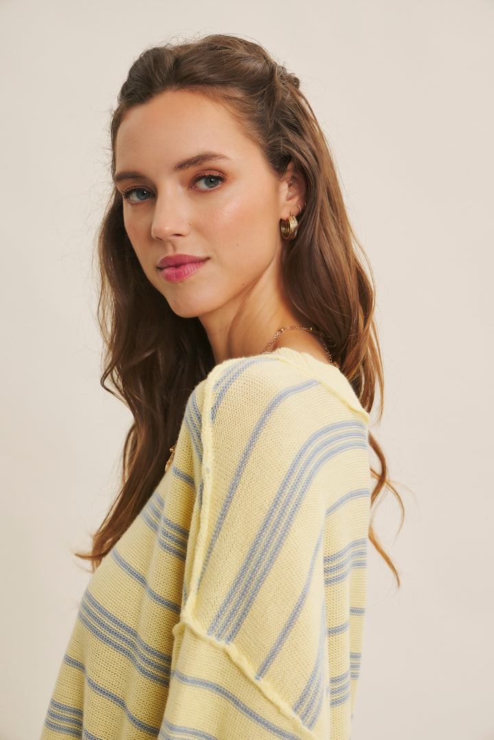 BOXY STRIPE SWEATER WITH DROP SHOULDERS