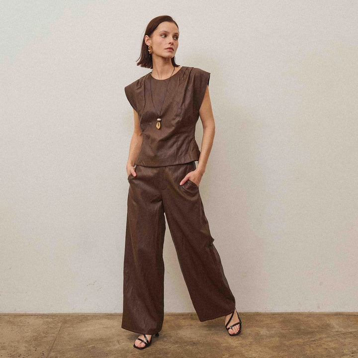 VEGAN LEATHER TOP &amp; PANTS SET