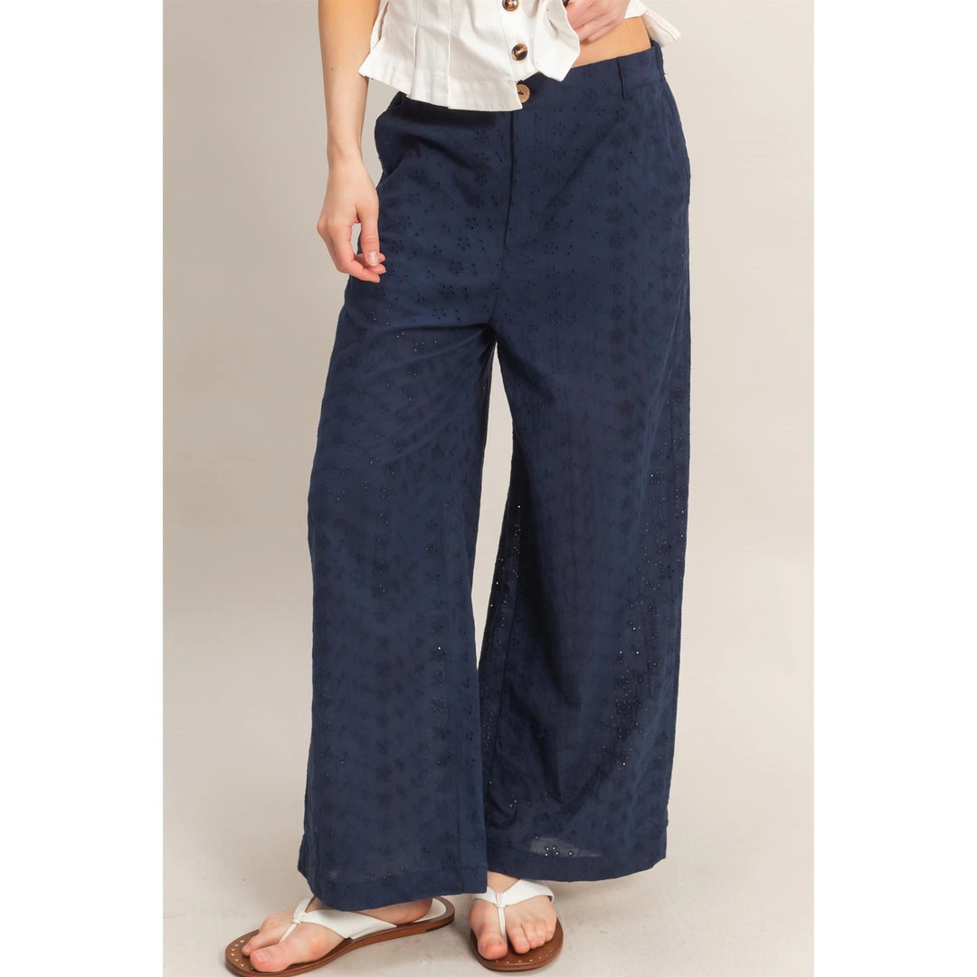 FLORAL EYELET PANTS