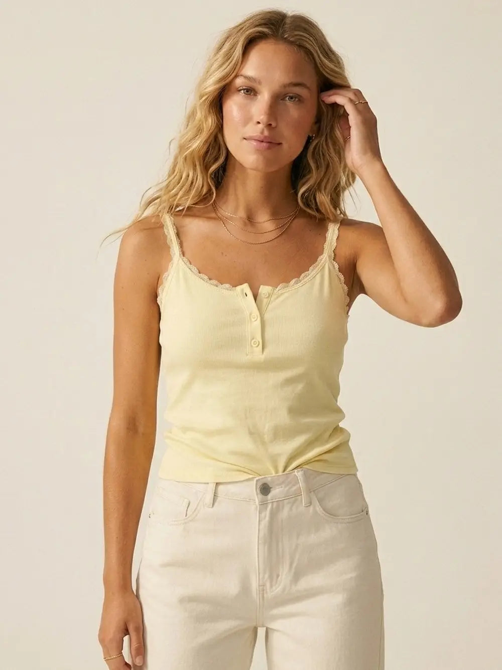 RIBBED KNIT TANK TOP WITH BUTTON DETAIL