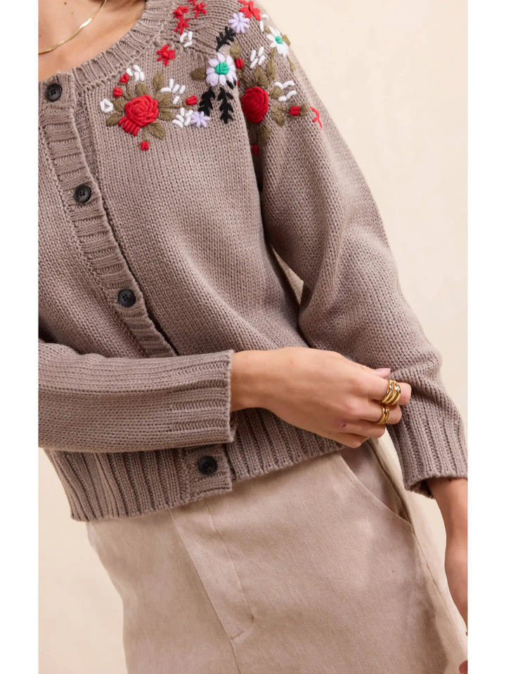 SABLE FLORAL EMBROIDERED CARDIGAN