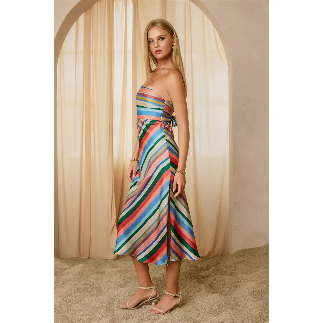 COLOR RUSH CUTOUT AND TIE TUBE MIDI DRESS