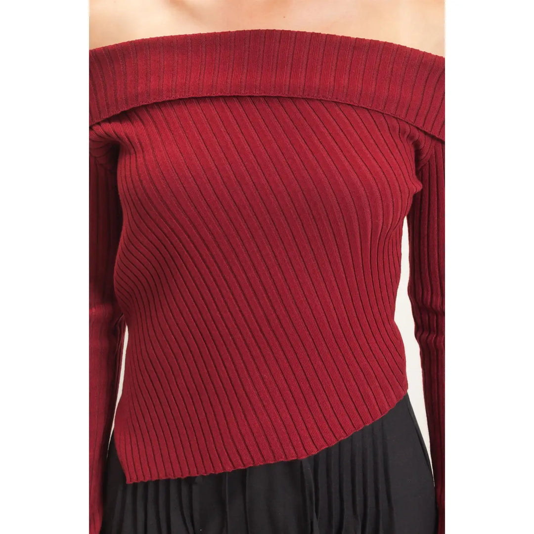 RIBBED OFF-SHOULDER SWEATER