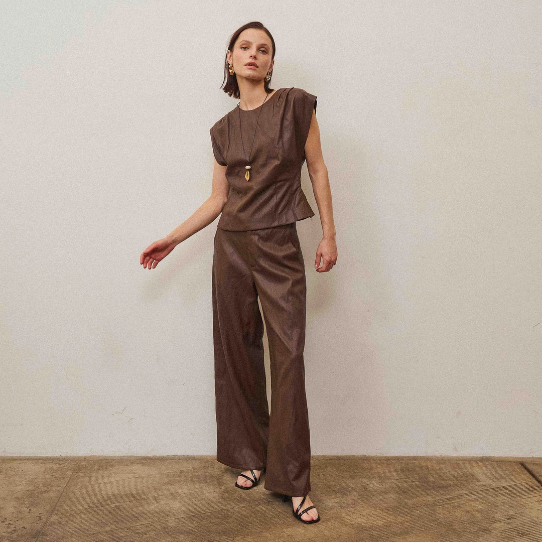 VEGAN LEATHER TOP &amp; PANTS SET