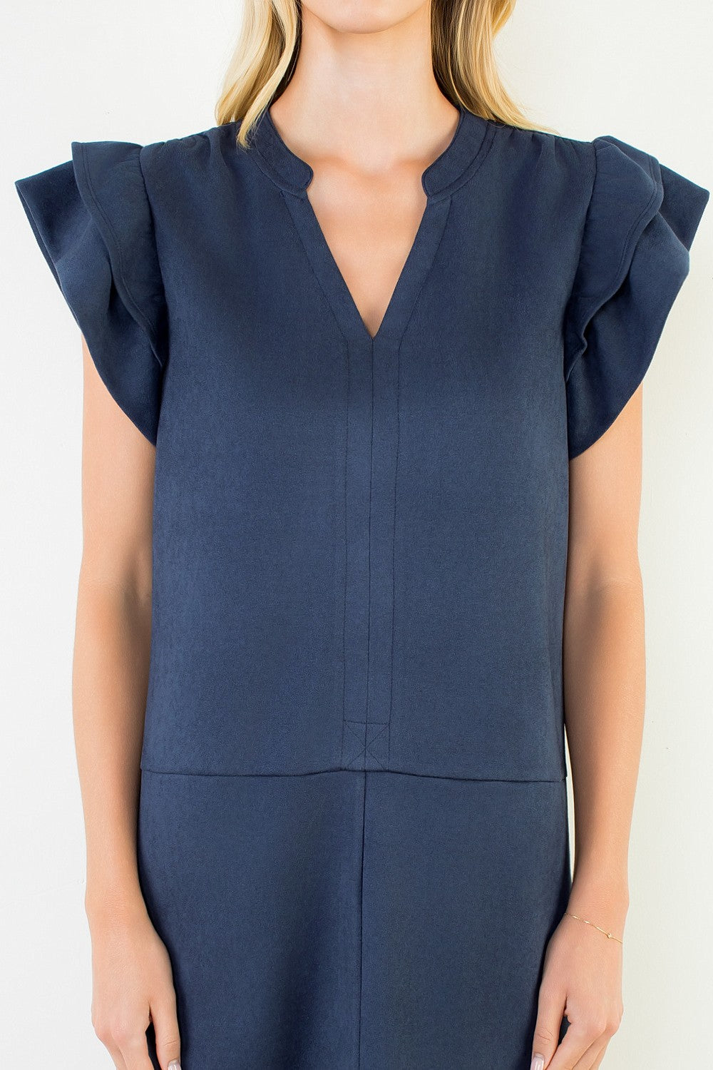 RUFFLED SHORT SLEEVE SOLID DRESS