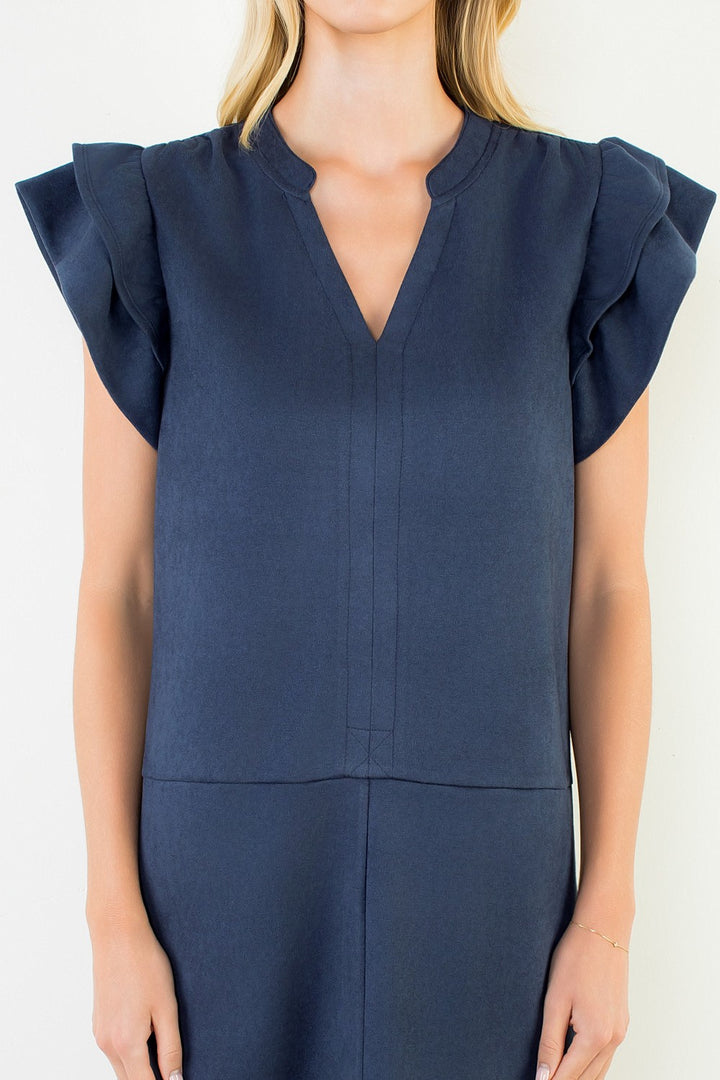 RUFFLED SHORT SLEEVE SOLID DRESS