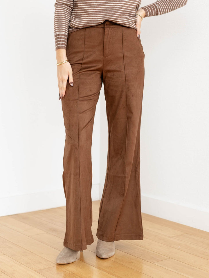 SUEDE HIGH WAIST FLAIR PANTS