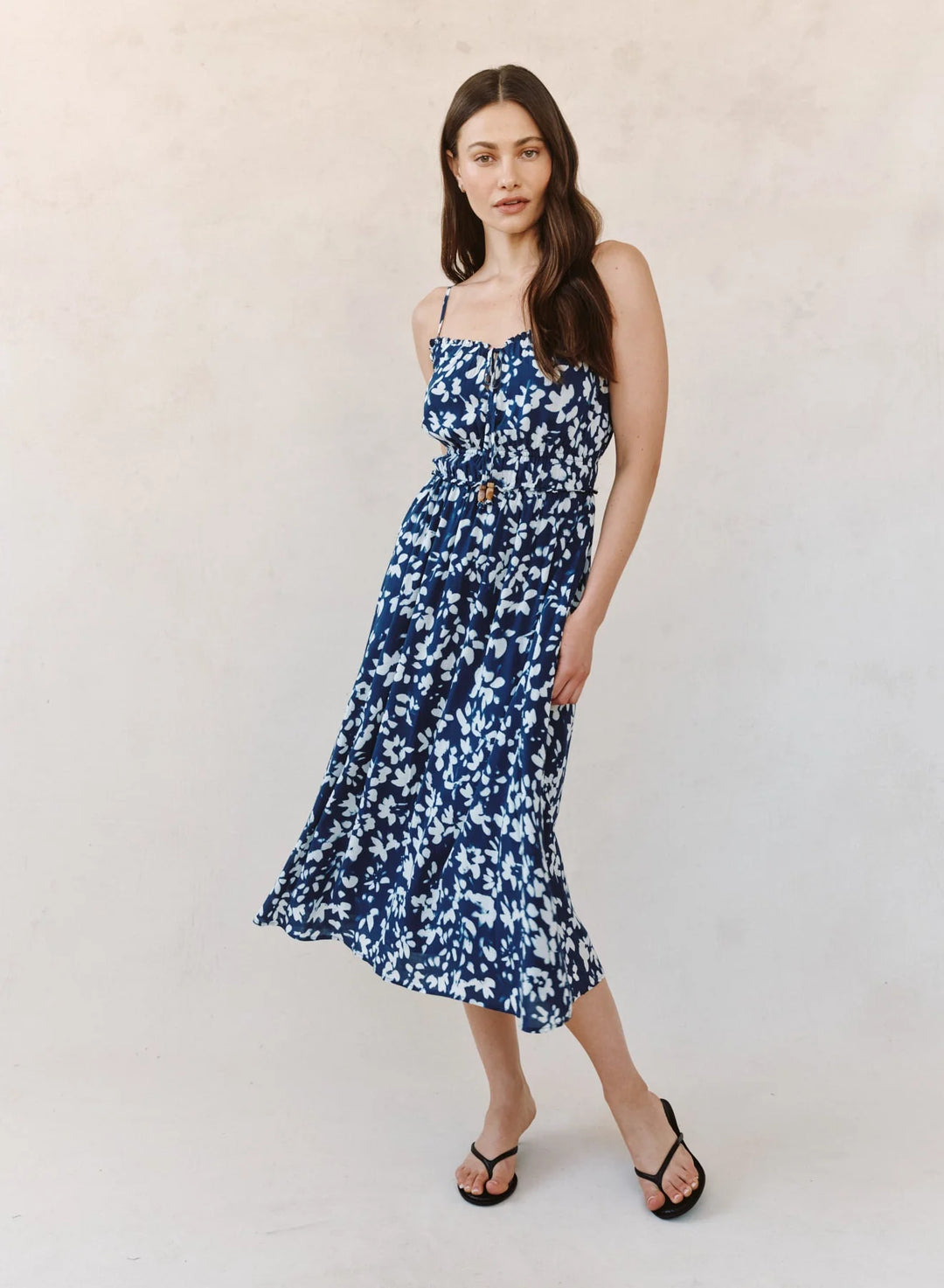 Elastic Waist Midi Dress | Indigo Bloom Print | S | Bella Dahl Elastic Waist Midi Dress | Indigo Bloom Print | S | Bella Dahl