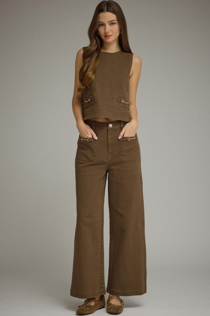 SOLID WIDE LEG PANTS