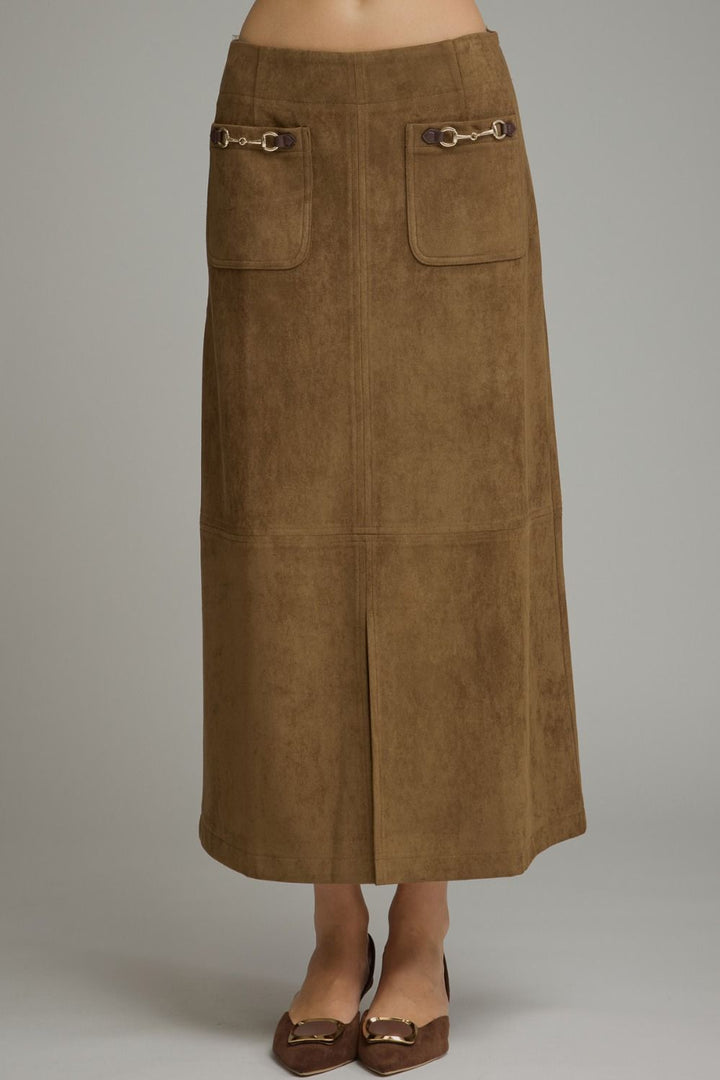 SOLID MIDI SKIRT WITH FRONT SLIT