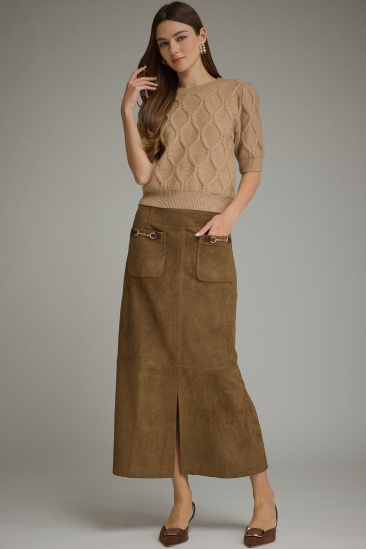 SOLID MIDI SKIRT WITH FRONT SLIT