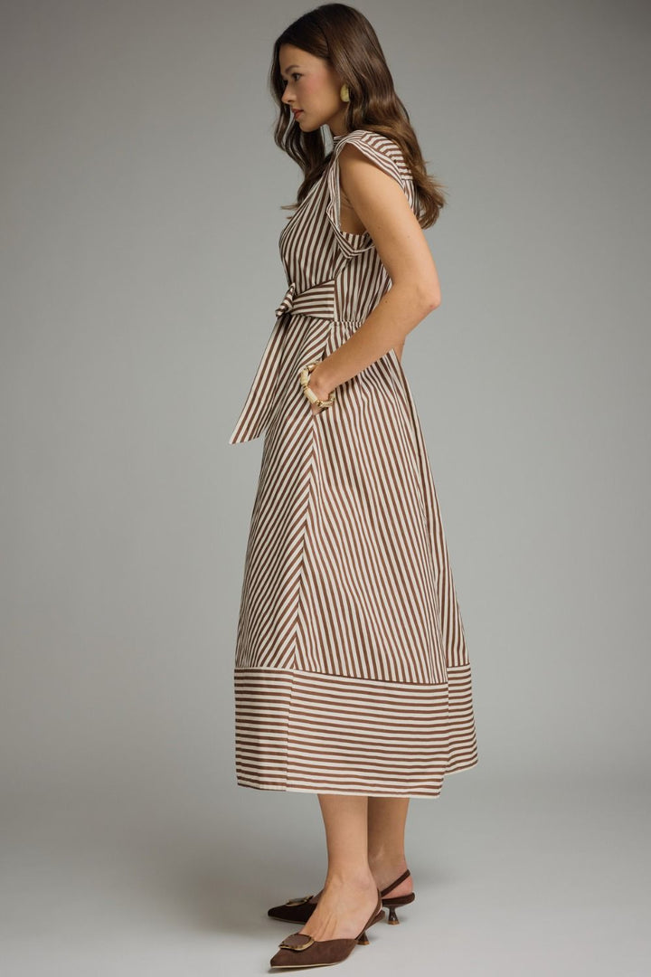 STRIPED CAP SLEEVE MIDI DRESS