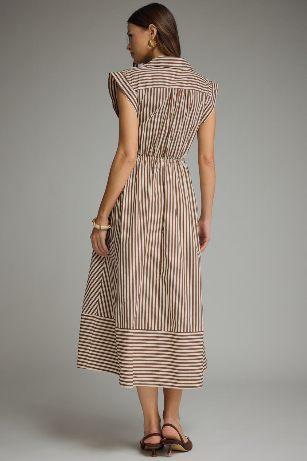 STRIPED CAP SLEEVE MIDI DRESS