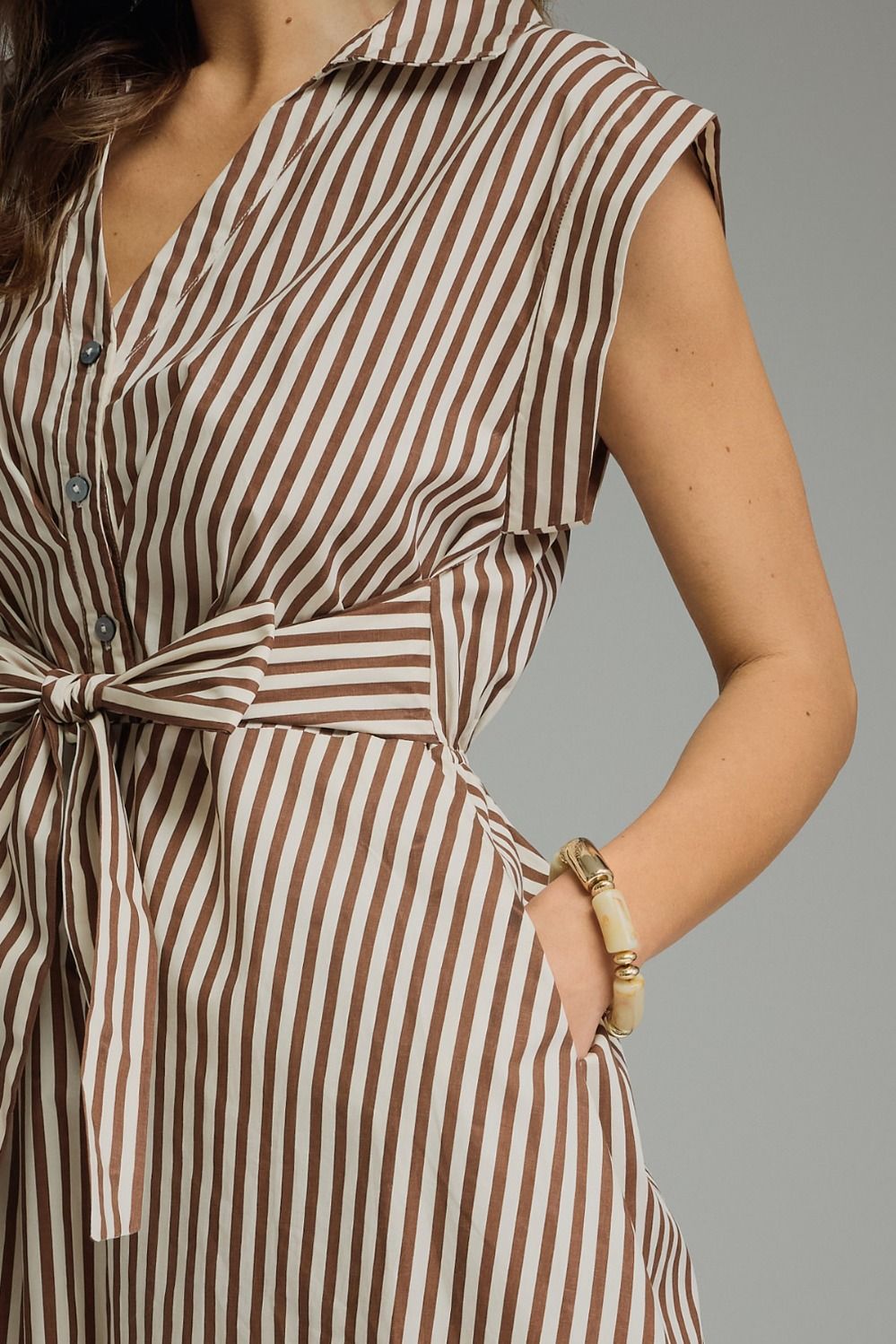 STRIPED CAP SLEEVE MIDI DRESS