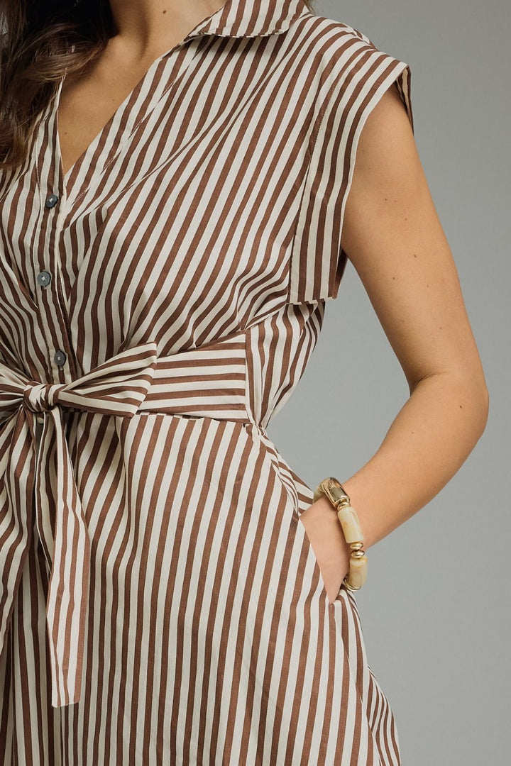 STRIPED CAP SLEEVE MIDI DRESS