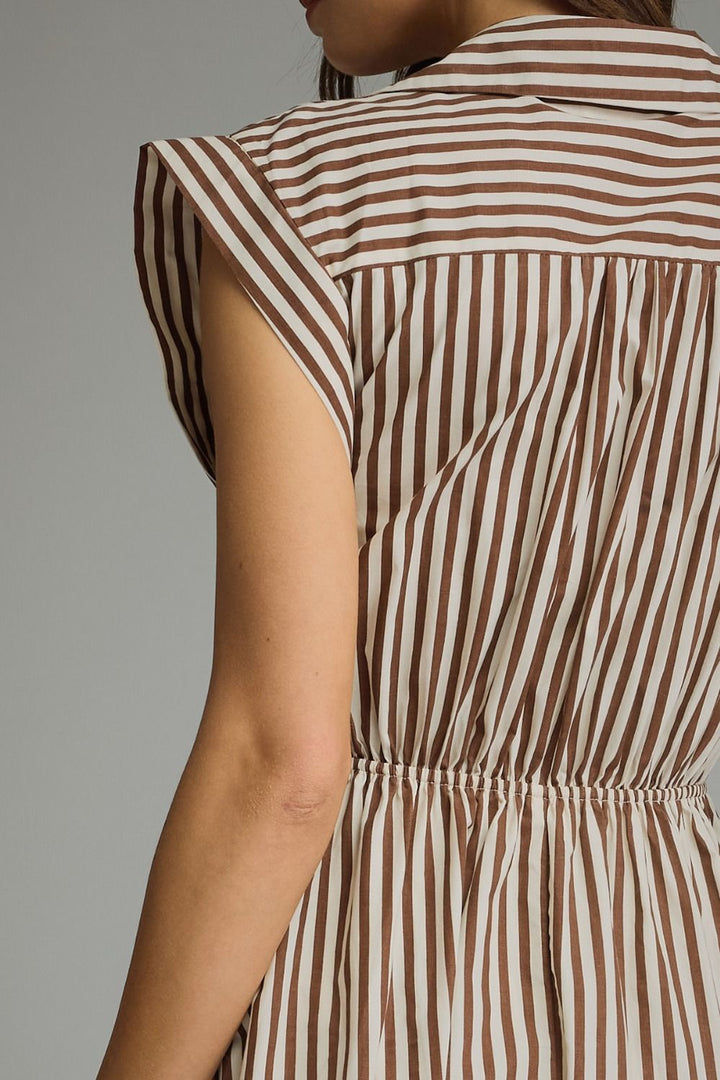 STRIPED CAP SLEEVE MIDI DRESS