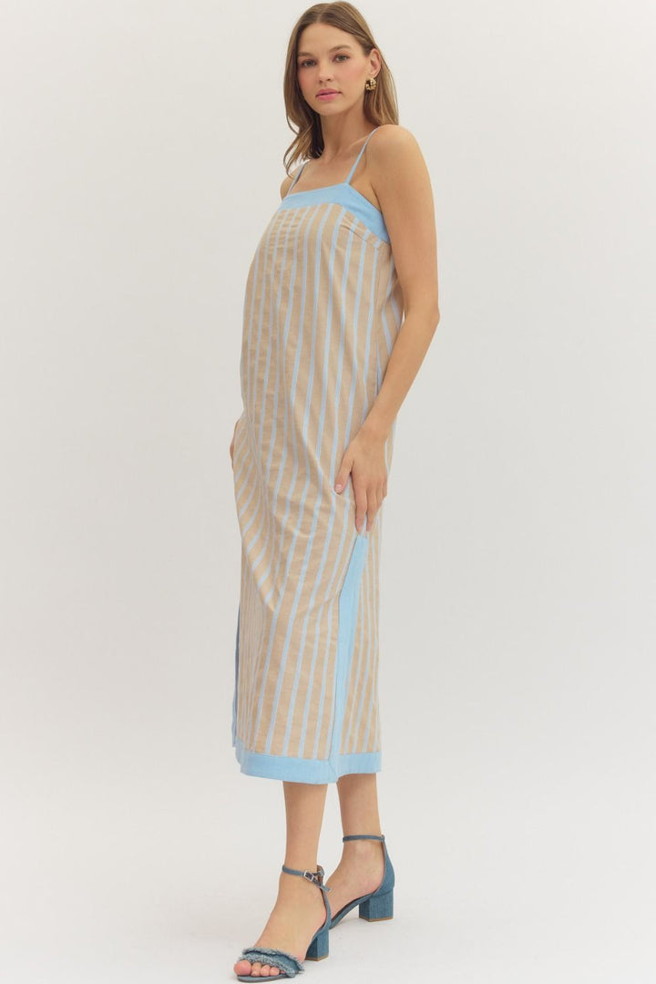 STRIPED MIDI DRESS