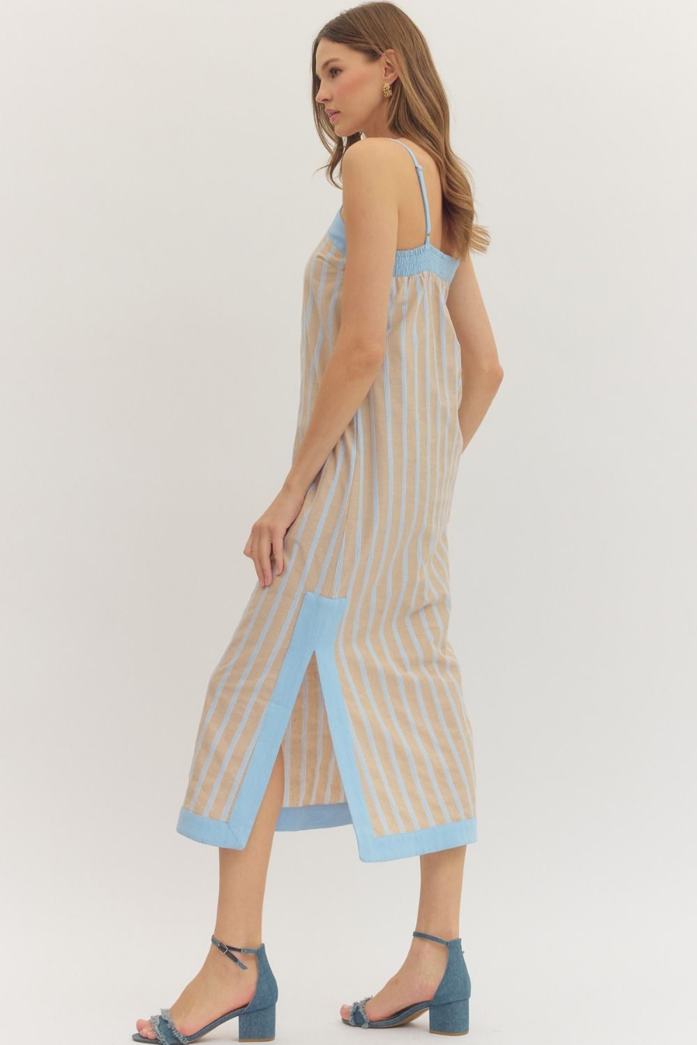 STRIPED MIDI DRESS