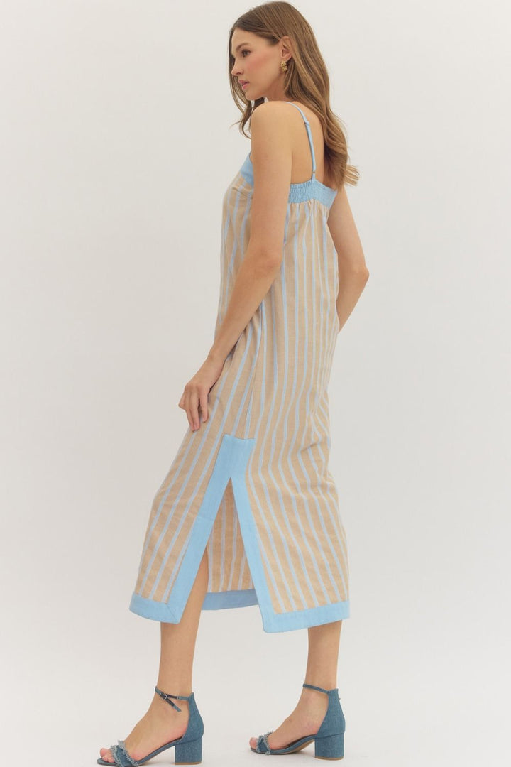 STRIPED MIDI DRESS