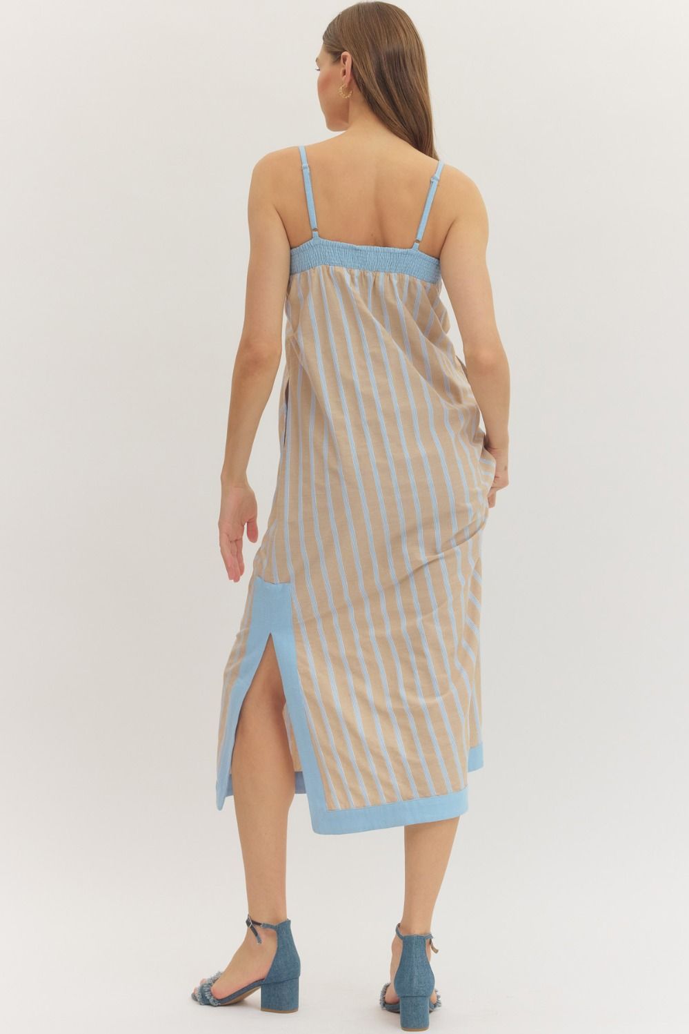 STRIPED MIDI DRESS