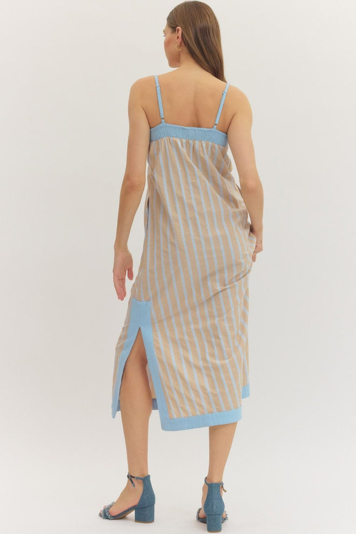 STRIPED MIDI DRESS