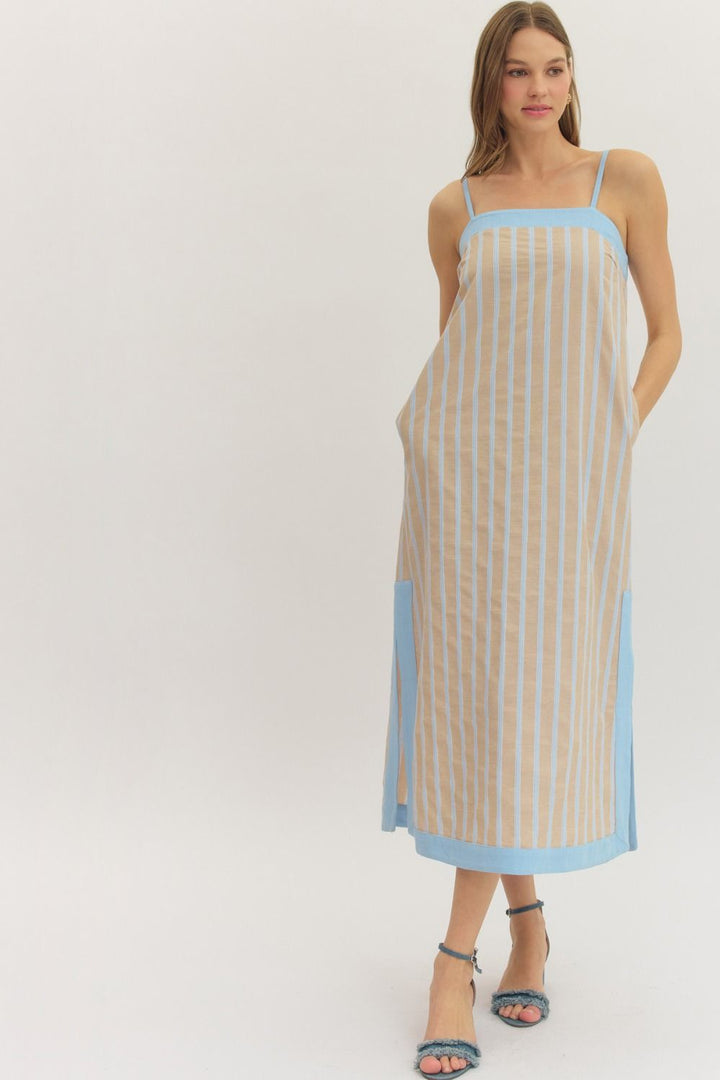 STRIPED MIDI DRESS