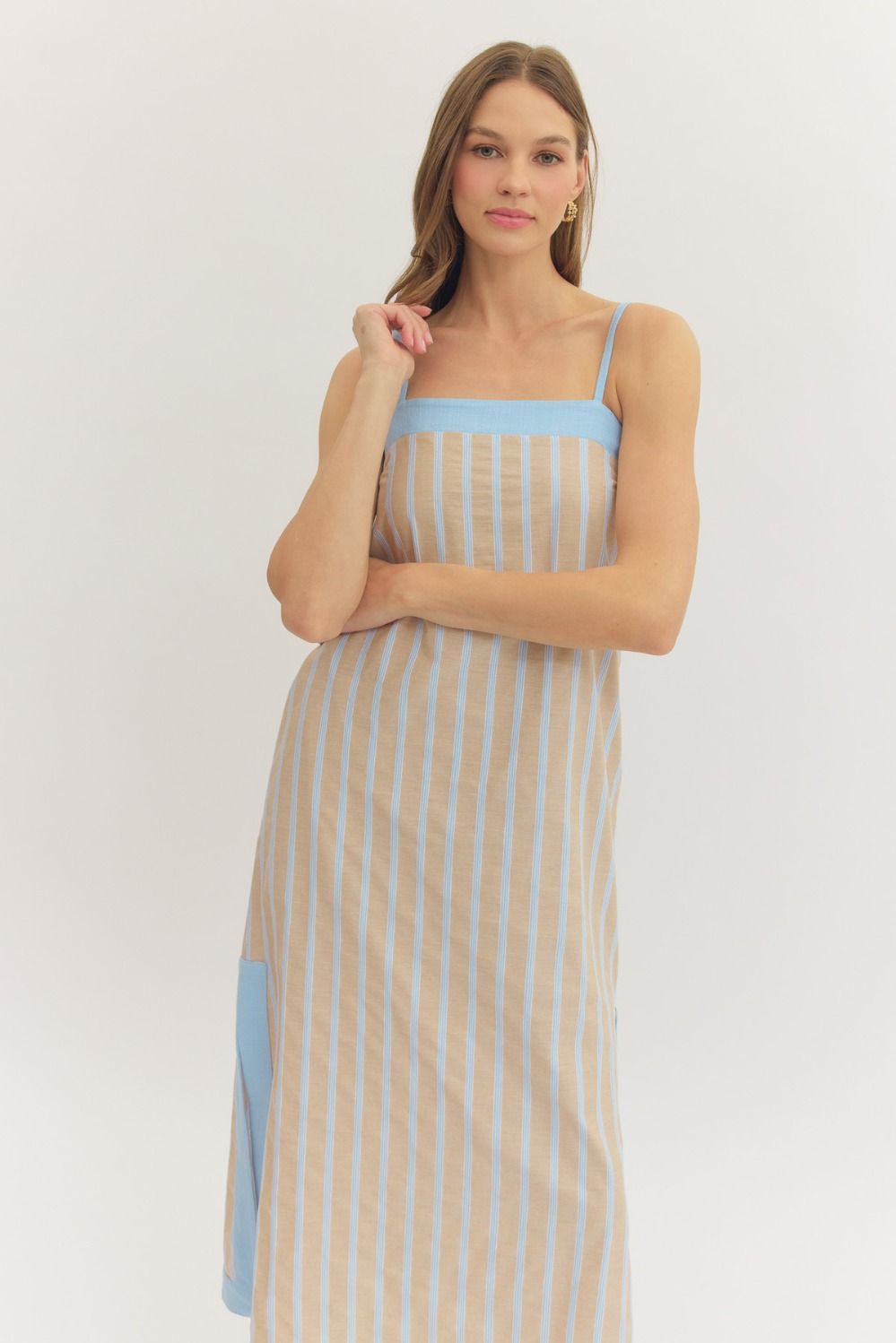 STRIPED MIDI DRESS