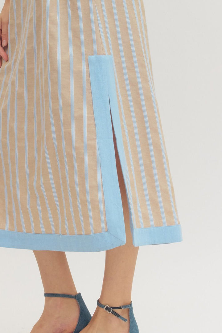STRIPED MIDI DRESS