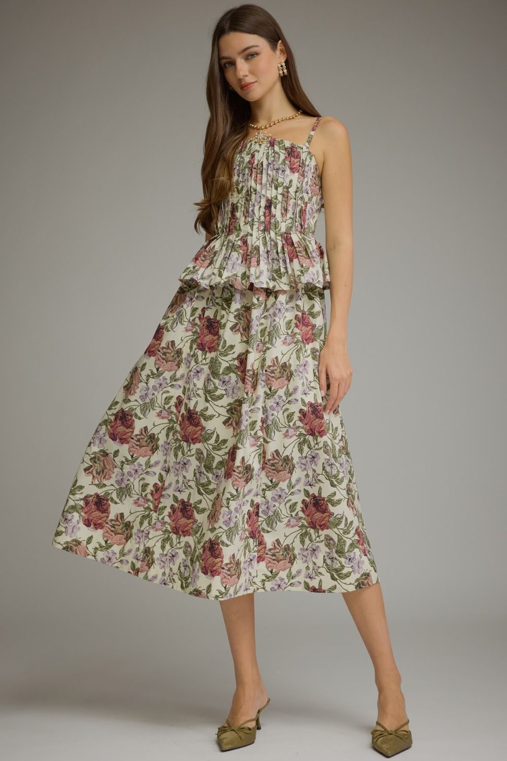 FLORAL SLEEVELESS MIDI DRESS