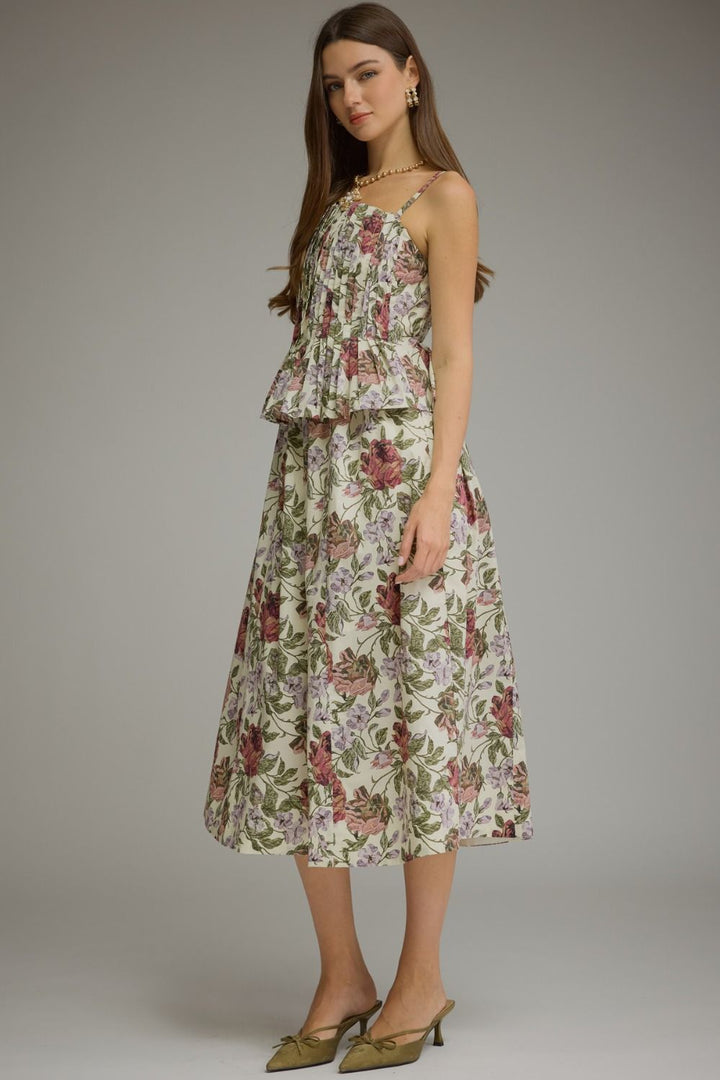 FLORAL SLEEVELESS MIDI DRESS