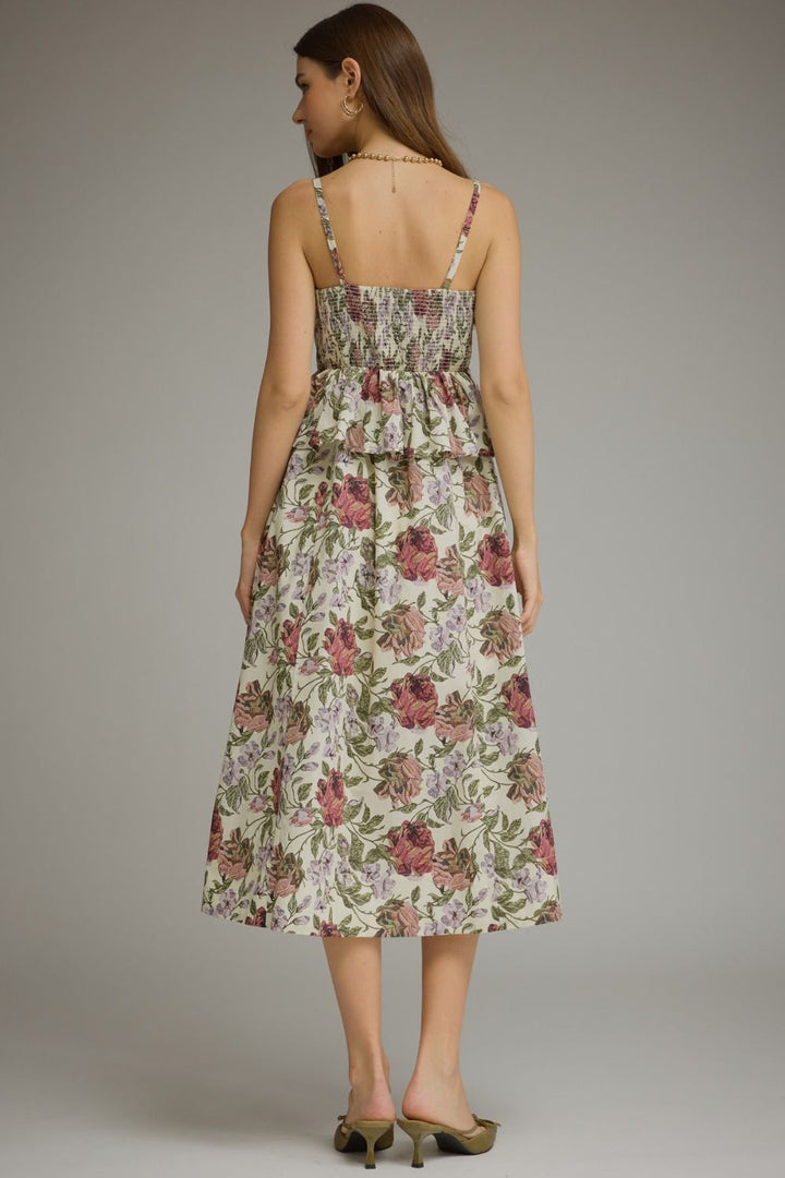 FLORAL SLEEVELESS MIDI DRESS