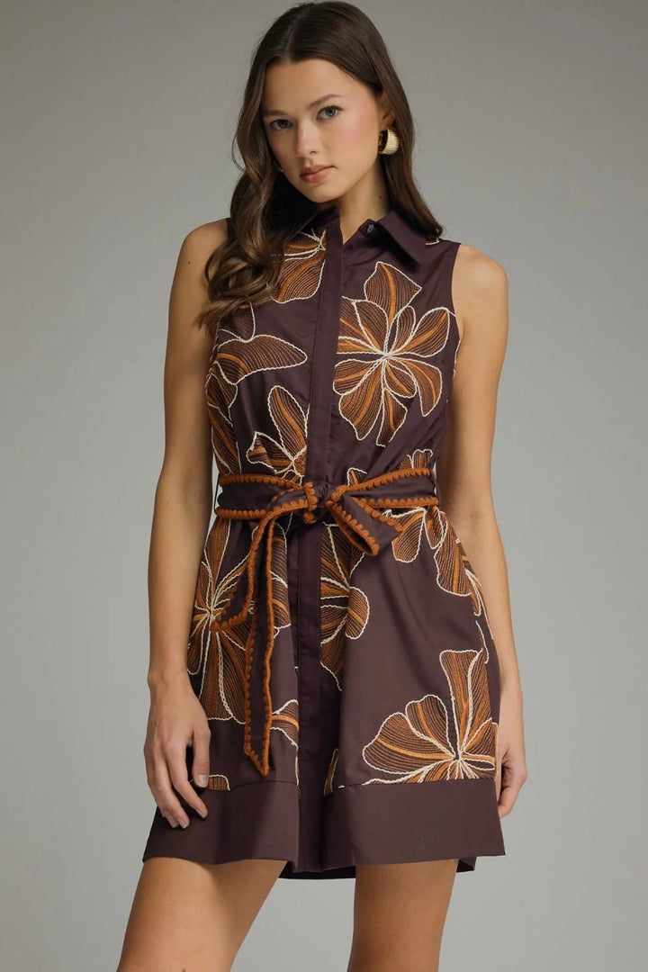 FLORAL EMBROIDERED SLEEVELESS MINI DRESS