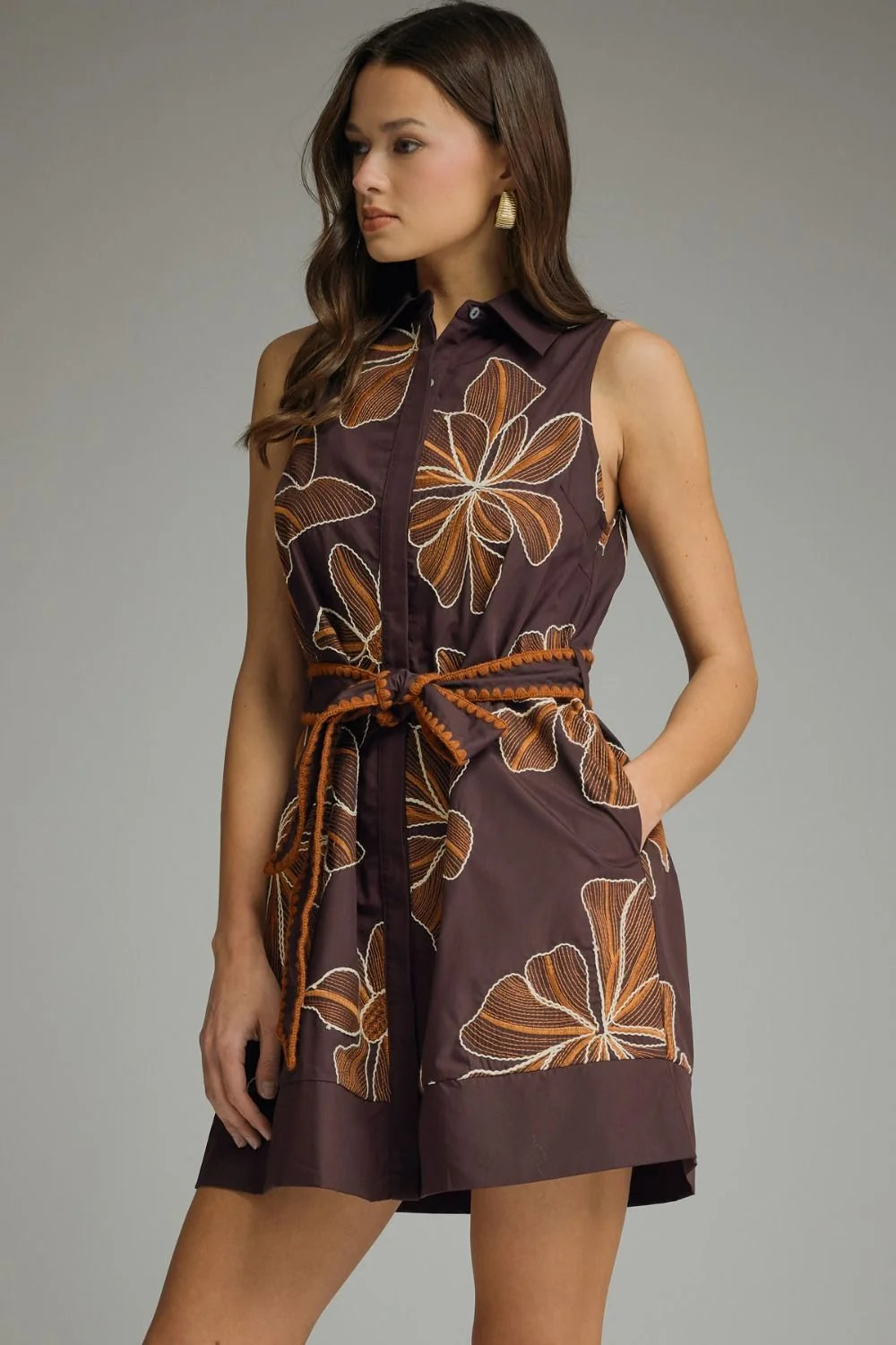 FLORAL EMBROIDERED SLEEVELESS MINI DRESS