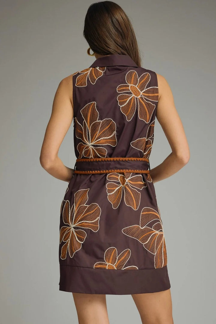 FLORAL EMBROIDERED SLEEVELESS MINI DRESS