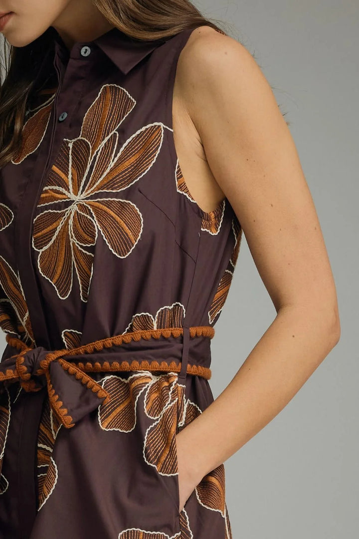 FLORAL EMBROIDERED SLEEVELESS MINI DRESS