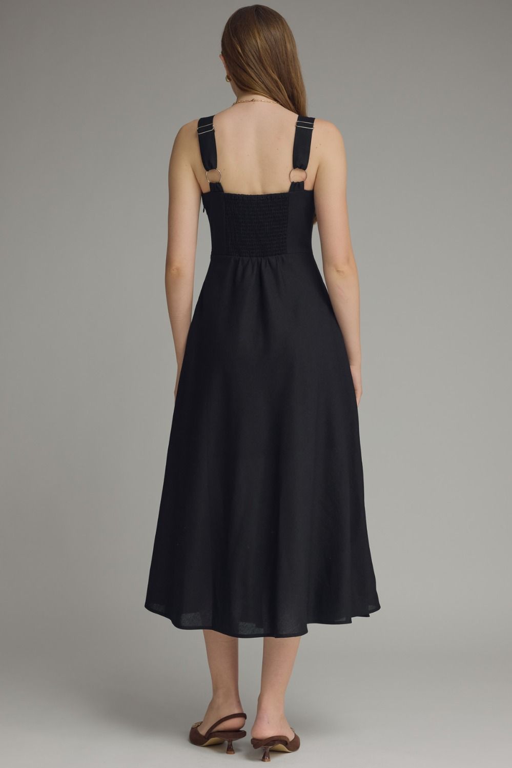 SOLID SQUARE NECK SLEEVELESS MIDI DRESS