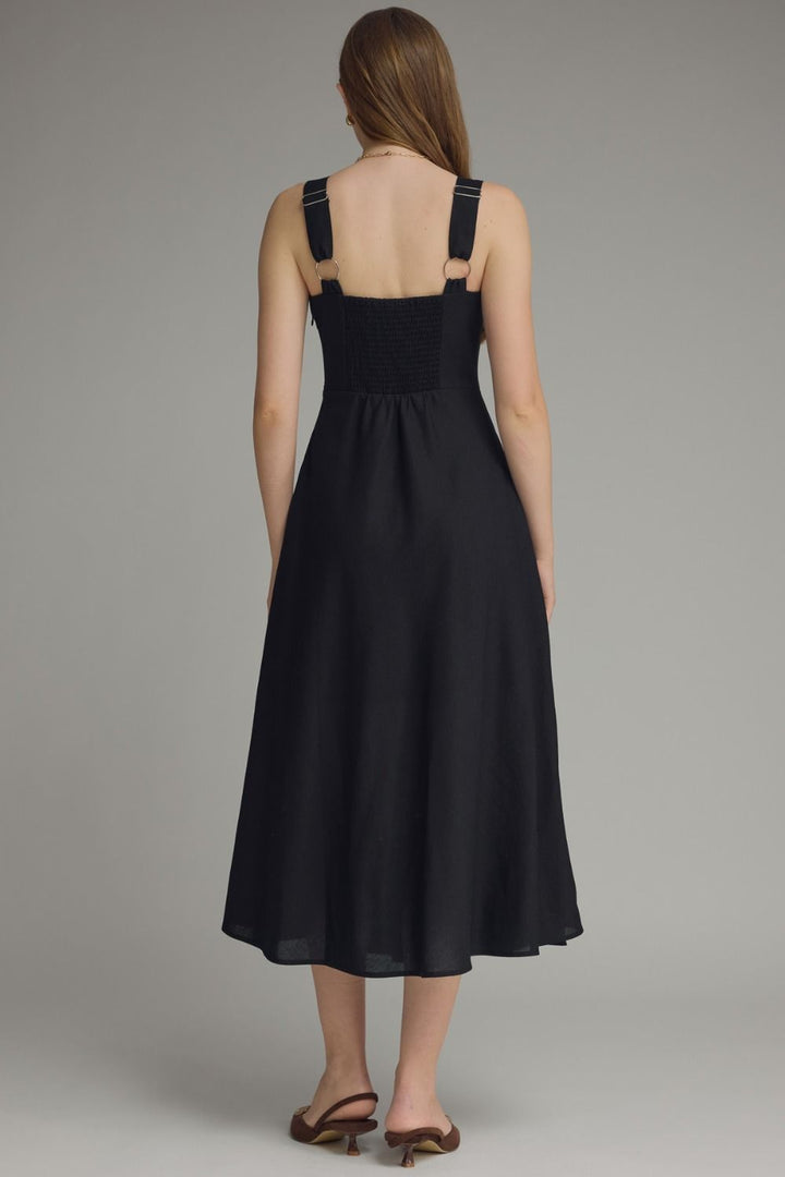 SOLID SQUARE NECK SLEEVELESS MIDI DRESS