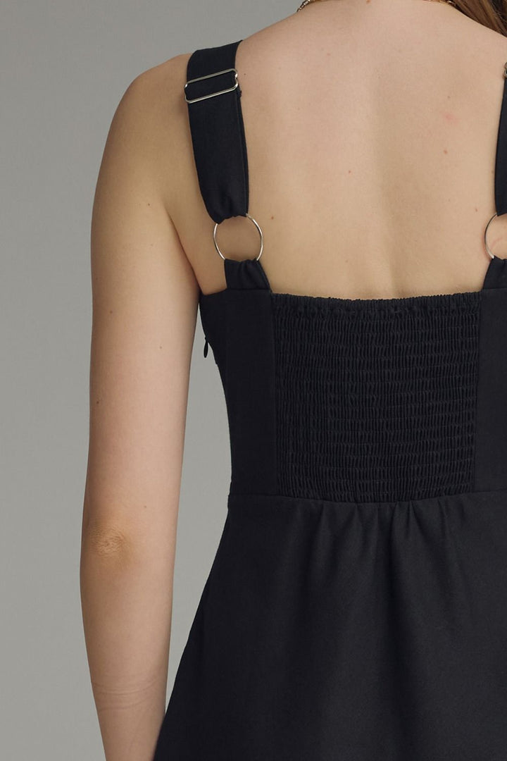SOLID SQUARE NECK SLEEVELESS MIDI DRESS