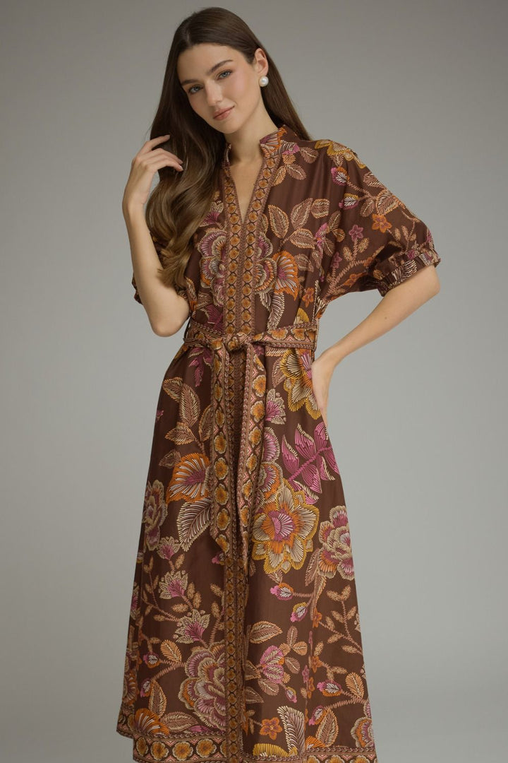 FLORAL SHORT PUFF SLEEVE MIDI DRESS