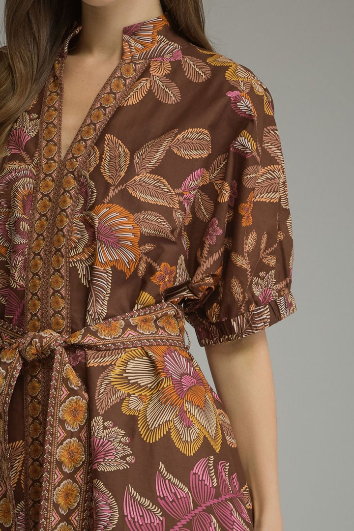 FLORAL SHORT PUFF SLEEVE MIDI DRESS