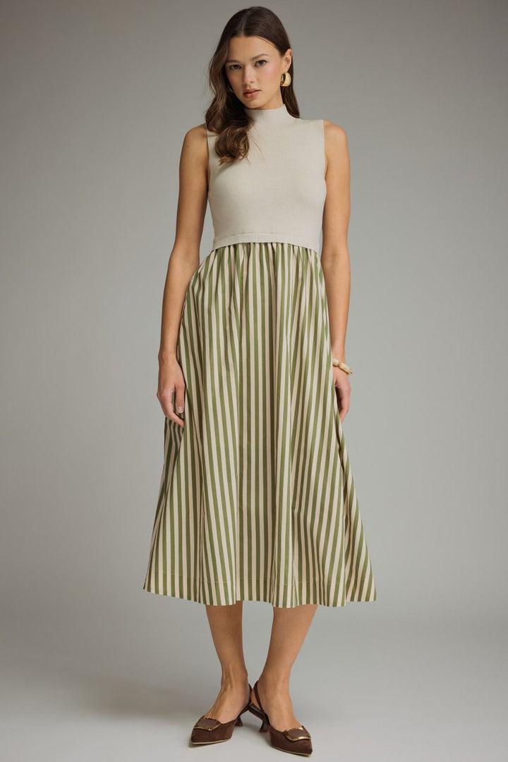 SOLID MOCK NECK SLEEVELESS MIDI DRESS