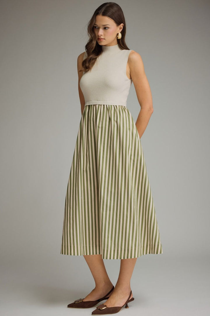 SOLID MOCK NECK SLEEVELESS MIDI DRESS