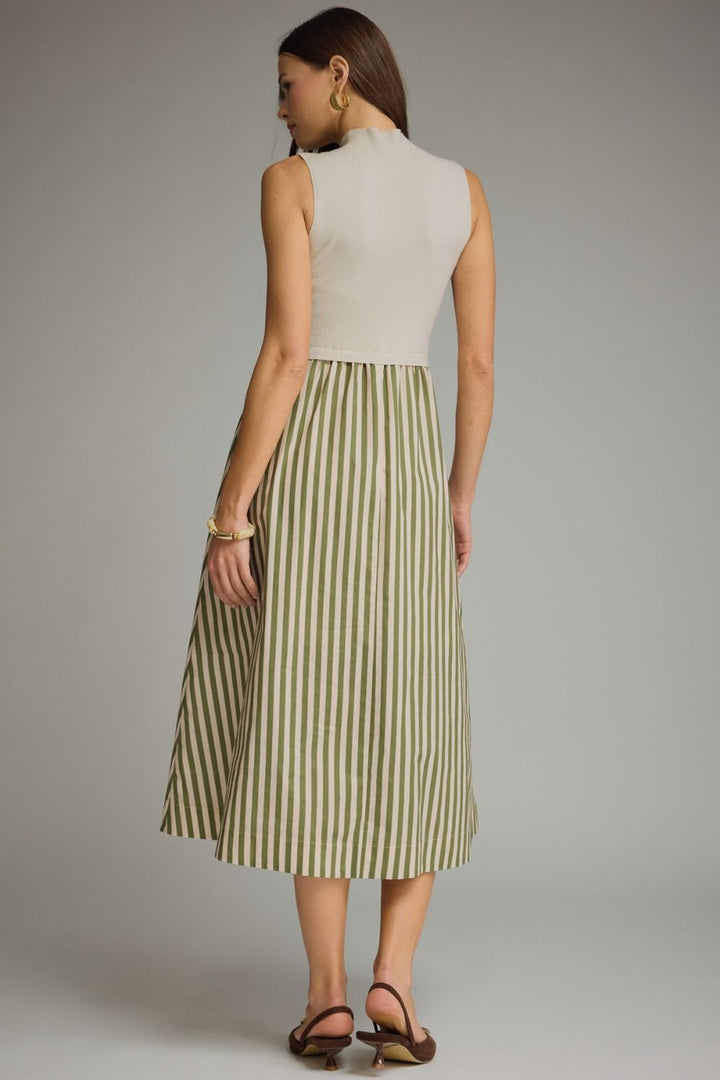 SOLID MOCK NECK SLEEVELESS MIDI DRESS