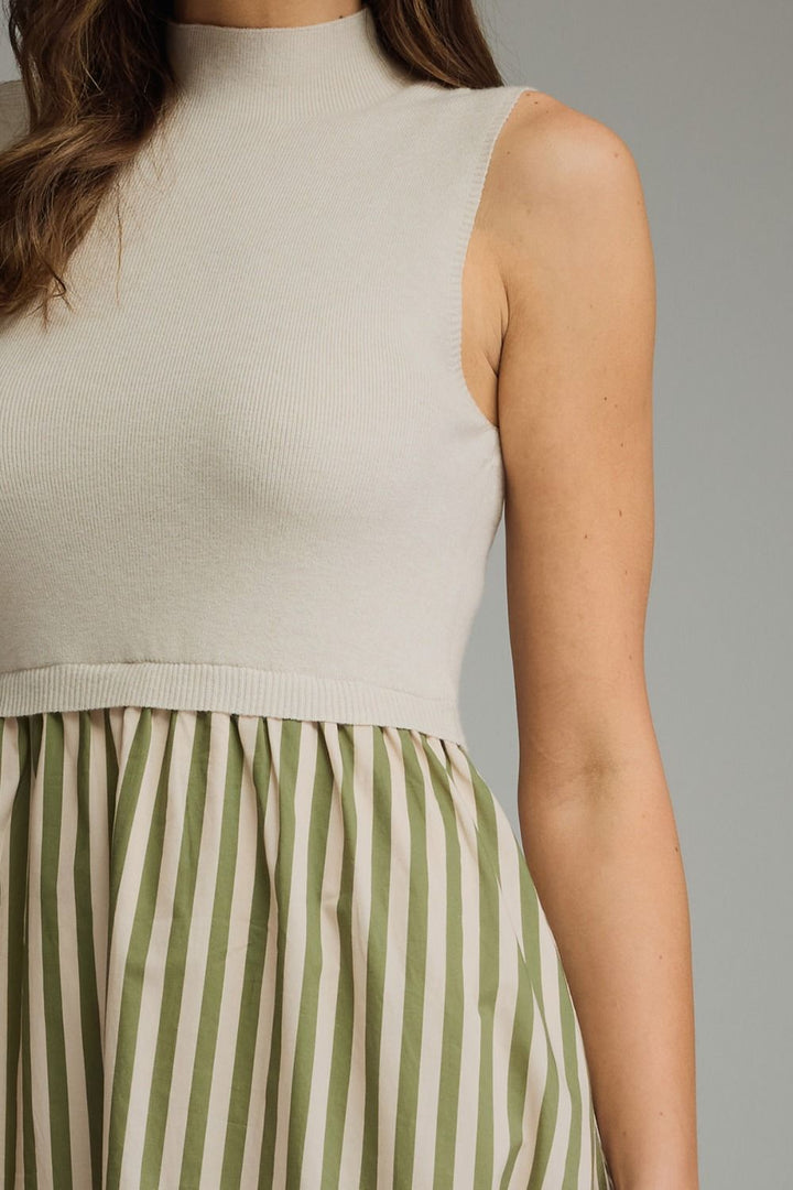 SOLID MOCK NECK SLEEVELESS MIDI DRESS