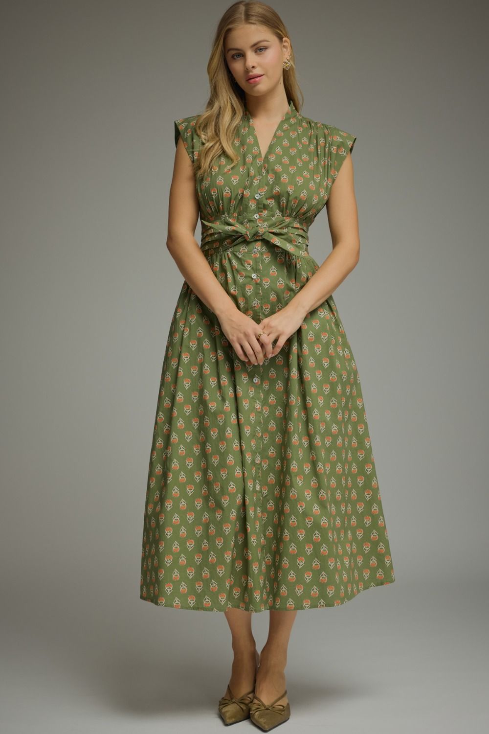 GEO PRINT SLEEVELESS MIDI DRESS