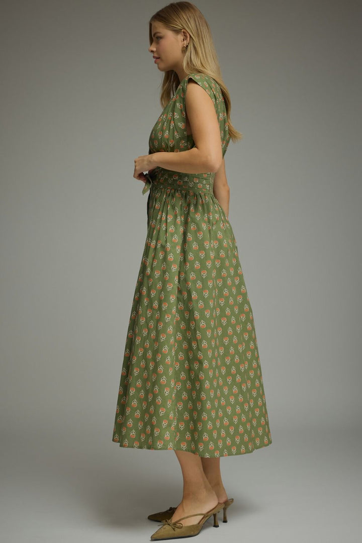 GEO PRINT SLEEVELESS MIDI DRESS