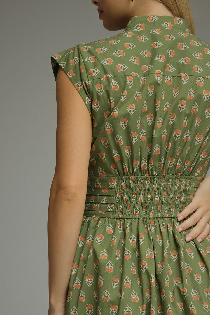 GEO PRINT SLEEVELESS MIDI DRESS
