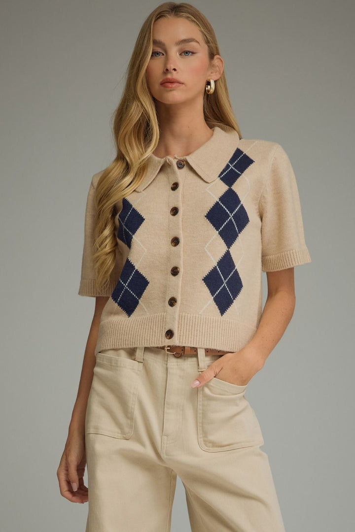 ARGYLE SHORT SLEEVE KNIT JACKET