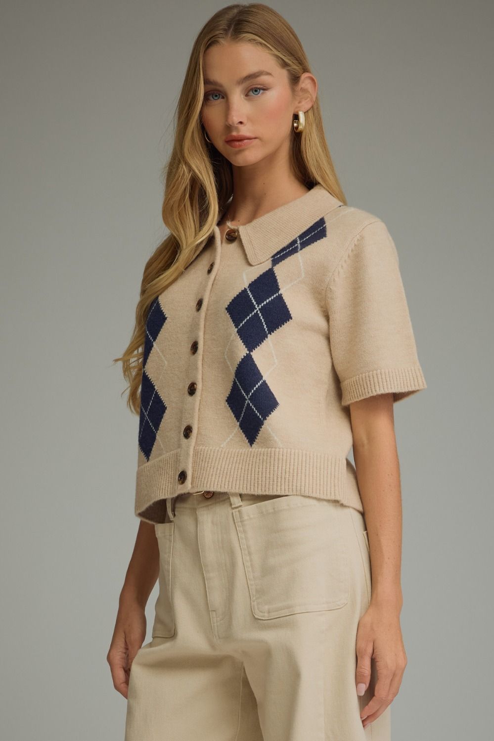 ARGYLE SHORT SLEEVE KNIT JACKET