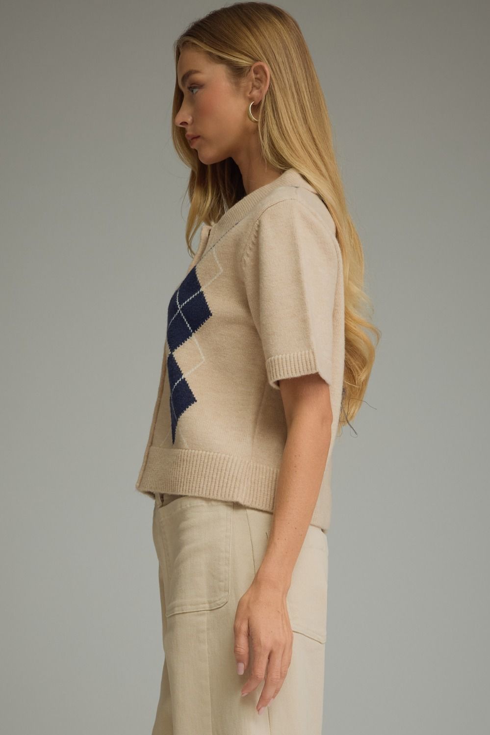 ARGYLE SHORT SLEEVE KNIT JACKET
